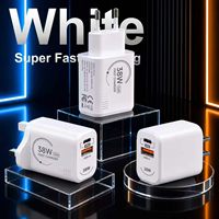 Chargeur USB C PD 38W avec prise EU/US/UK, 2 ports, charge rapide, adaptateur pour téléphone portable Type C, chargeur super rapide 38W USB-C+USB-A