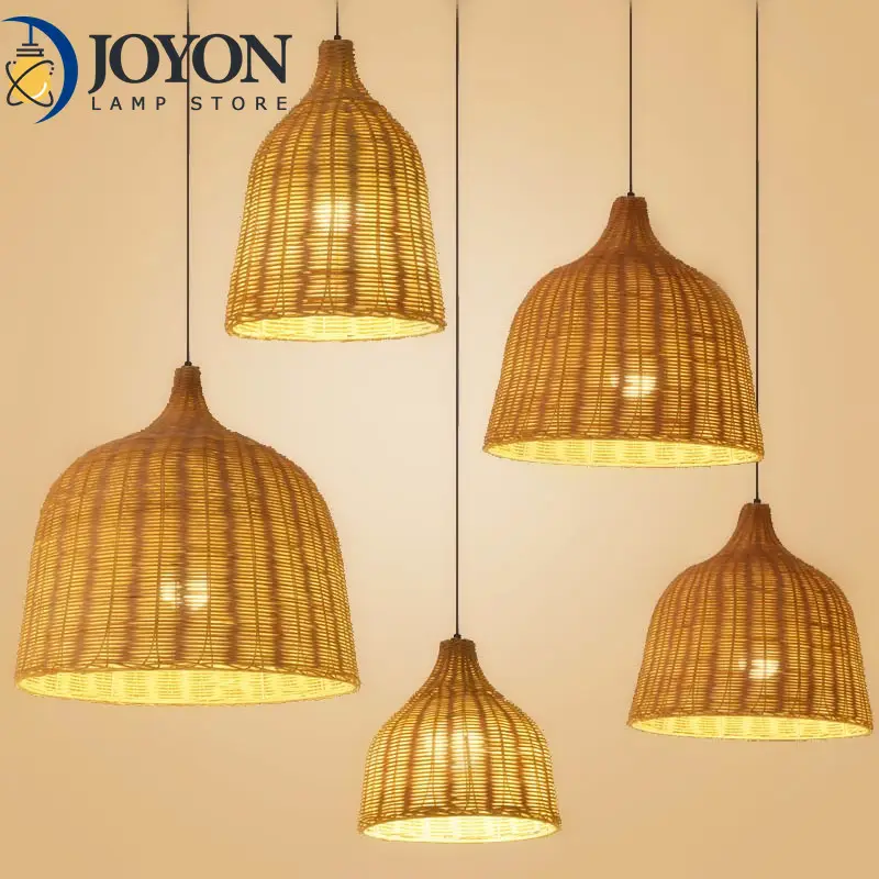 Rattan Pendant Lights Bamboo Lantern Pendant Lamp Hand-Woven Bamboo Lampshades E27 Lighting Fixtures Home Decor