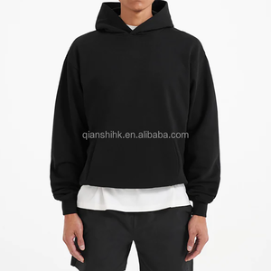 Boxy Custom Black Hoodies Unisex French Terry 100% Cotton Streetwear Sudaderas con capucha en blanco - Product Image 1