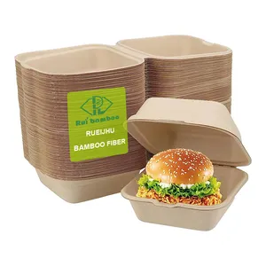 RUIBAMBOO kotak makanan penutup Biodegradable cangkang kerang kotak plastik dengan tutup kardus restoran kue makan siang kotak roti kemasan