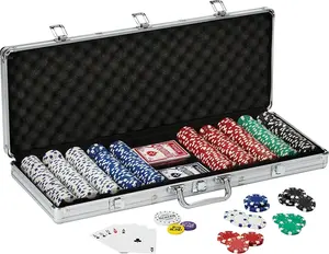 Alüminyum Poker fişi seti Texas Hold Aluminum Poker fişi seti alüminyum kasa ile 500 çizgili zar cips komple POKER seti