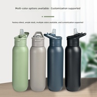 Bouteille isotherme portable de sport pour l'extérieur, double paroi sous vide, en acier inoxydable, avec paille, pour l'alpinisme, maintien au chaud 6-12 heures