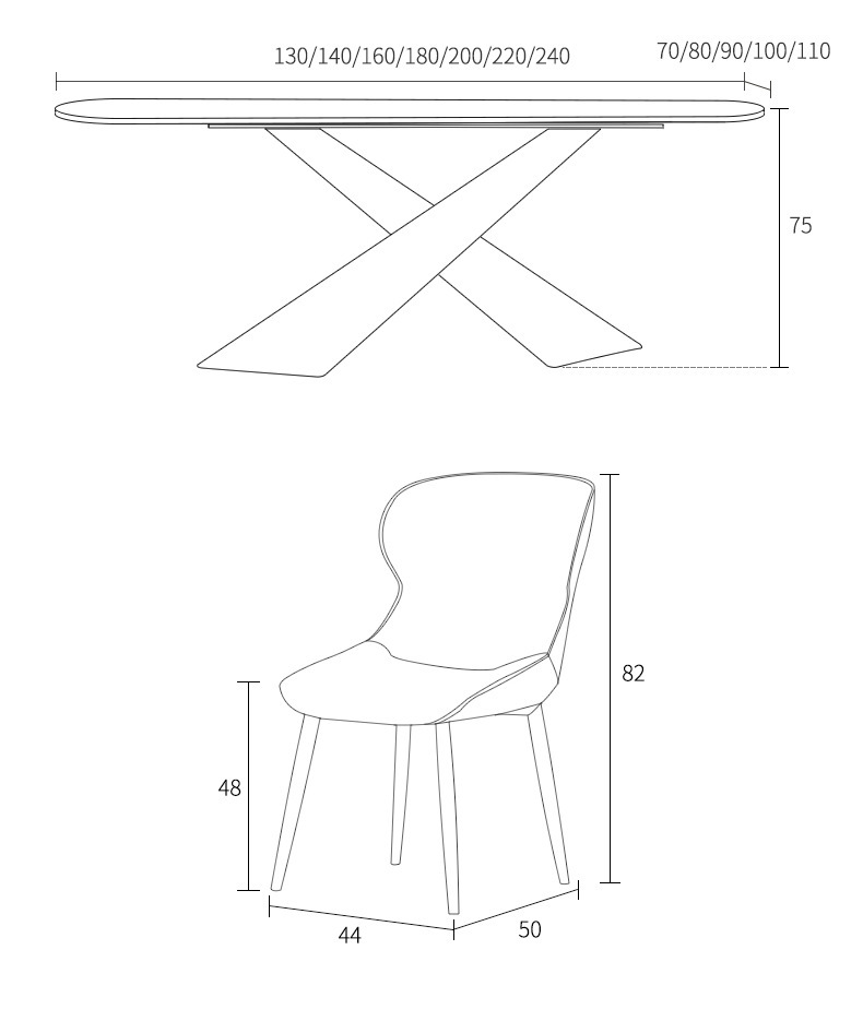 Light Luxury Italian Furniture Dining Table 220*120*75cm Rock Board Dining Table
