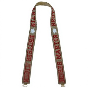 Correa de Tela con Cuentas de Martin Brother, Texto Rojo, Estrella Blanca, Accesorio Vintage Ecológico para Bolso de Mano - Product Image 1