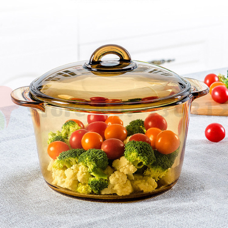 Transparent Amber Pans With Two Ears Oven Stew Kitchen Accessories Soup Hot Pot Cookware Glass Cooking Pot