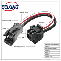 Adaptateur de montage personnalisé BeiXing A00068 1,0 mm, connecteur 4 broches, câble de batterie PTFE & PVC, indice de protection IP66 pour appareils électroménagers et motos