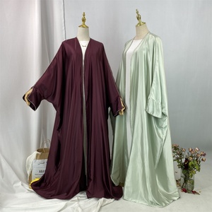 Luxury Women <b>Abaya</b> Gorgeously Sparkle Diamonds Border Fashion Split Cuff Big Sleeves Satin Muslim Islamic Dubai Open <b>Abaya</b> 1427# - Product Image 3