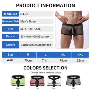 Tissu en maille extensible avec logo personnalisé pour garçons adolescents sexy, pantalon en cuir transparent en maille pour hommes, sous-vêtements boxer pour hommes - Product Image 2