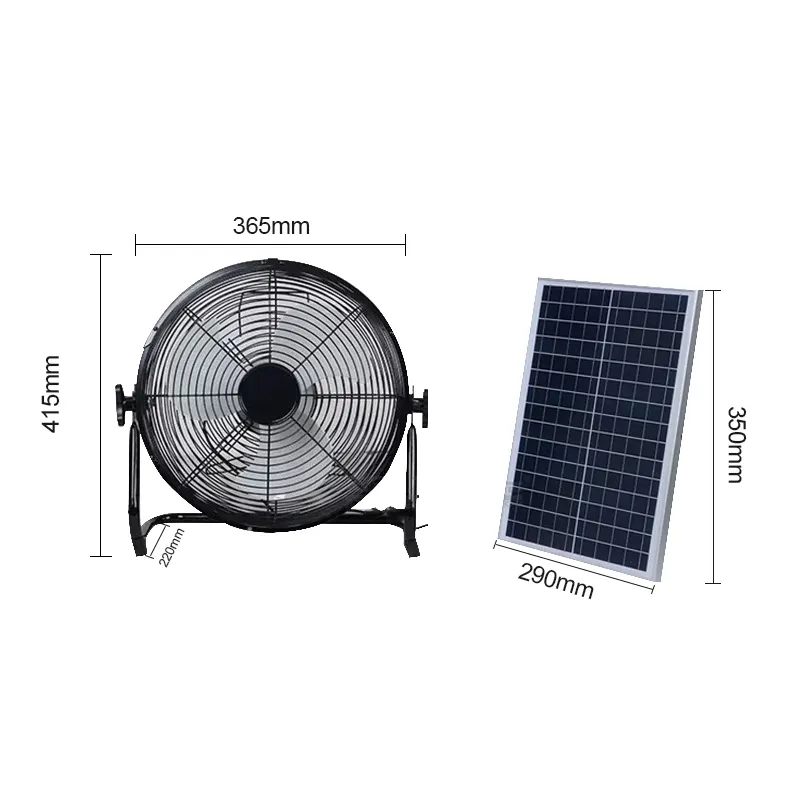 Ventilateur de sol à énergie solaire à batterie rechargeable de 12 pouces avec panneau solaire inventaire de ventilateur solaire extérieur portable