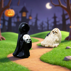 Mini décorations Kawaii de squelettes fantômes d'Halloween, figurines miniatures en résine pour tableau de bord de voiture et décoration de table à la maison - Product Image 4