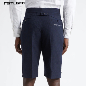 Pantalones Cortos de Traje para Hombre, Mezcla de Lana, Diseño de Cuadros Sutiles, Frente Plano, Estilo Casual de Negocios, Formal - Product Image 3