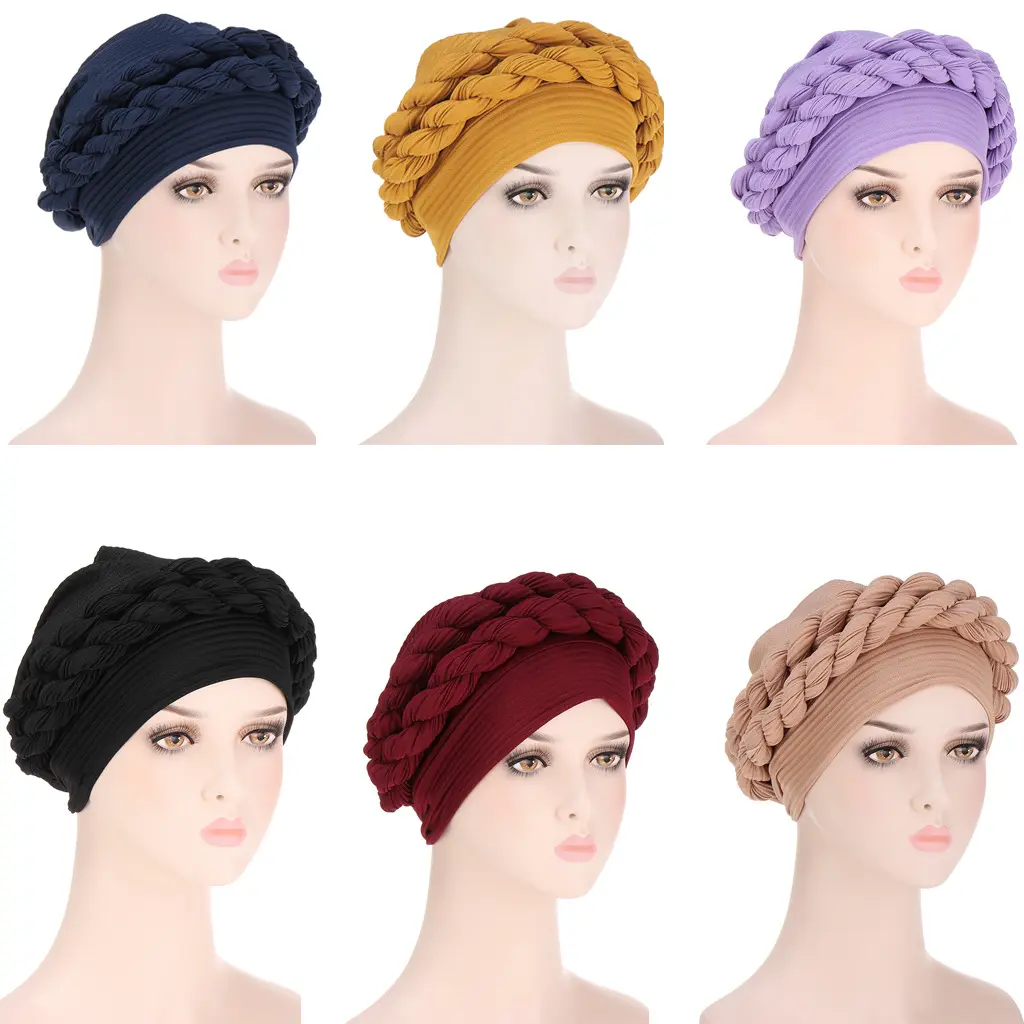 Turban Headbands Cap Autumn Winter Warm Headwear Casual Streetwear Female Muslim Indian Hats Twist braided muslim turban hat