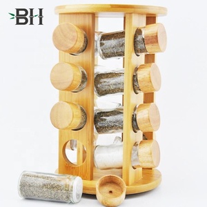New Bamboo Spice Rack 360 Degree Rotating