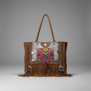 Handmade Banjara Ethnic Traditional Designer Fringe Genuine Leather Vintage Zipper Closure Cotton Lining Shoulder <b>Bag</b> - Product Image 1