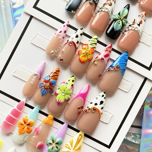 10 Uds. <span class=keywords><strong>Uñas</strong></span> Acrílicas Hechas a Mano con <span class=keywords><strong>Diseño</strong></span> Floral 3D Multicolor, Duraderas, <span class=keywords><strong>de</strong></span> Lujo, Reutilizables, Venta al por Mayor - Product Image 1