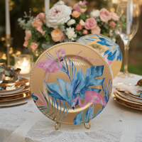 Assiette de présentation de luxe en plastique doré incrusté, 13 pouces, design moderne, haute qualité pour mariages, maisons et fêtes