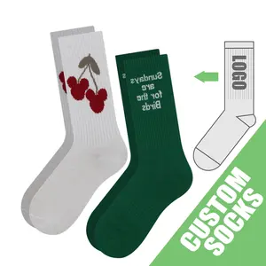 Recién llegado, calcetín de algodón tejido de diseño personalizado, calcetín con letras Jacquard personalizado con tu propio logotipo
