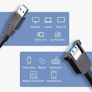 Custom USB 3.0 A Male To Female Extension Cable With Screw Panel Mount Ear Usb 3.0 Extender Cord Cables