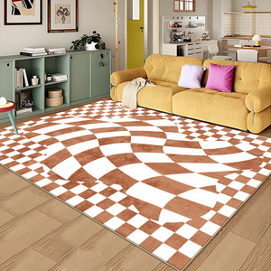 พรมลายตารางโดพามีน รูปทรงสี่เหลี่ยมผืนผ้า สีเขียว ขาว ชมพู ลายเรขาคณิต ผ้าเลียนแบบแคชเมียร์ กันลื่น สำหรับห้องนั่งเล่น - Product Image 2