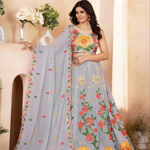 Lehenga Choli de Estilo Occidental Bollywood Indio, Tela de Georgette Sintética, Secado Rápido, Moderno, para Fiestas, Bodas, Diwali, Exportación Premium - Product Image 1