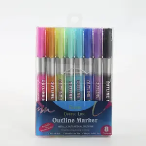 Glitter for Drawing Painting Doodling School Art Supplies 8 Colors Double Line Pen Metallic Color Outline Out line Marker Pen