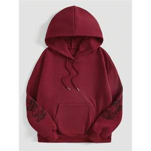 Sudadera con capucha gráfica personalizada para mujer, de manga larga, con bolsillo, diseño de mariposa y cadena. - Product Image 2