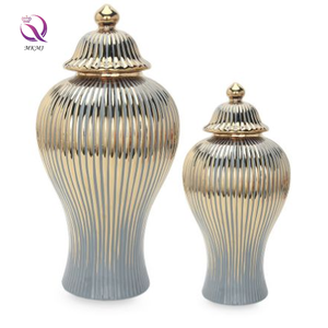 Light Luxury Large General Jar Handicraft Furnishings Ceramic Electroplated <strong>Vase</strong> Ginger Jar Table <strong>Flower</strong> Striped <strong>Vase</strong> - Product Image 6