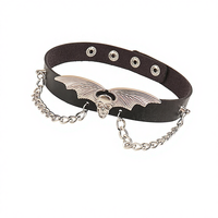 Collier sportif en cuivre avec chaîne, motif tête de mort de dessin animé exagéré, ailes de chauve-souris et vampire, style européen-américain, accessoire cadeau