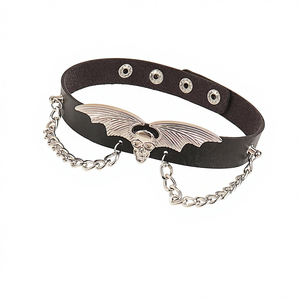 <span class=keywords><strong>Collar</strong></span> Deportivo Creativo Europeo Americano con Diseño Exagerado de Calavera, Alas de Murciélago y Cadena de Vampiro, Accesorio de Regalo - Product Image 1