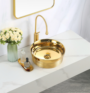 Lavabo Redondo Moderno para Baño, Diseño Artístico de Cerámica Dorada con Lavamanos de Porcelana para Uso en Hoteles y Villas - Product Image 1