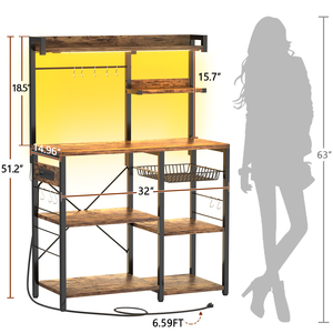 Étagère de boulangerie moderne en acier avec prises électriques, guirlandes lumineuses LED, support pour <span class=keywords><strong>micro</strong></span>-ondes, 7 étagères, panier de rangement en fil métallique écologique pour cuisine - Product Image 6