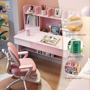 مكتب دراسة خشبي حديث قابل للتعديل قابل للعكس قابل للتعديل مع أدراج رف كتب لغرفة نوم الأطفال - Product Image 5