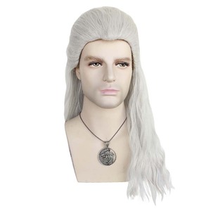 Halloween Hommes <span class=keywords><strong>Witcher</strong></span> Hunter Geralt <span class=keywords><strong>Cosplay</strong></span> Argent Blanc Perruque Cheveux Ondulés RMOV-40 - Product Image 4