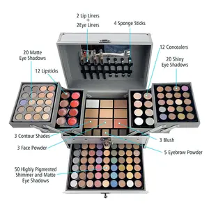 Professionele Make-Up Sets Vrouwen Concealer Aluminium Make Up Box Case Matte Eyeshadow Palette Cosmetische Lipgloss Blush Poeder