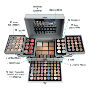 Bộ Trang Điểm Chuyên Nghiệp Phụ Nữ Che Khuyết Điểm Nhôm Make Up Box Trường Hợp Matte Eyeshadow Palette Mỹ Phẩm Lipgloss Blush Powder