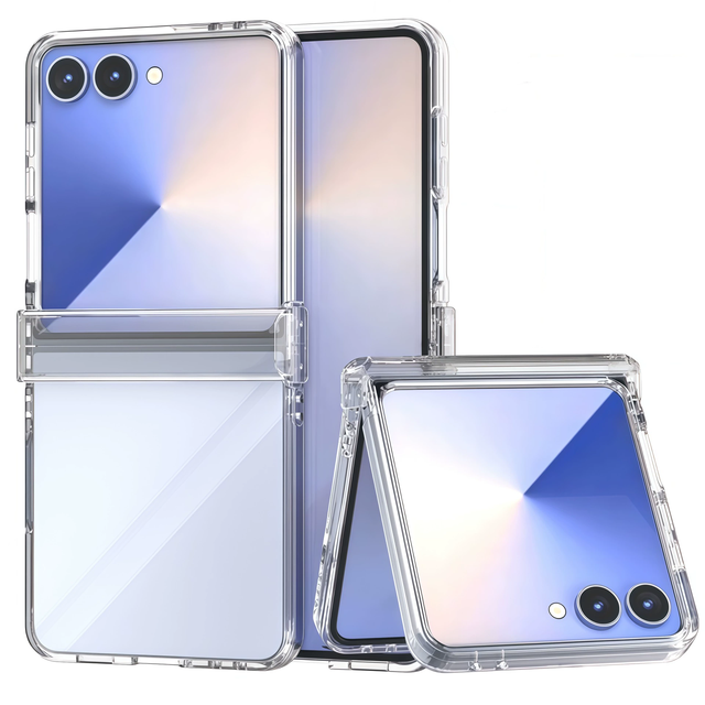Simple Blanks Crystal Clear Glossy PC Phone Case for Samsung Galaxy Z Flip 8 7 6 With Hinge Protection
