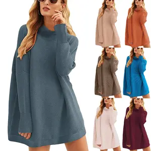 Amazon Hot Custom Oversized Crew Neck Pullover Teens Frock Lady Maternity Loose Tops Women's Clothes Women Knit Sweater Dress