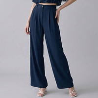 Fabricant de pantalons plissés taille haute bleu marine sur mesure OEM ODM pour femmes, pantalons de costume décontractés et fluides pour le bureau