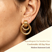 Boucles d'oreilles pendantes géométriques superposées en acier inoxydable plaqué or PVD, hypoallergéniques, avec double cercle entrelacé pour femmes
