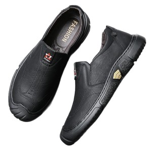 Mocassins en cuir véritable blanc pour hommes, bout rond, à enfiler, semelle extérieure en caoutchouc respirante, chaussures décontractées d'automne - Product Image 5