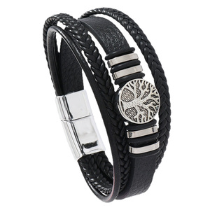 Tree Of Life Men's <b>Bracelet</b> Multi Layer <b>Leather</b> Rope Punk Style Fashionable Jewelry Gift 7.5 8.5 9 Inches - Product Image 4