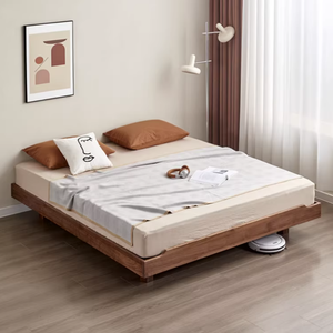 Cadre de lit flottant en bois de noyer noir sur mesure, style plateforme basse, design en rondins sans tête de lit, solide pour chambre à coucher. - Product Image 3