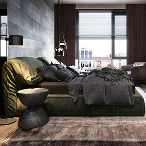 Ý Giường Phong Cách Mới Rắn Gỗ Khung Vua Kích Thước Velvete Giường Đôi Khác Phòng Ngủ Giường Sang Trọng Với Vải - Product Image 1