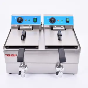 Top sell Commercial Kitchen 19+19L Double Tanks Electric Donut Deep Fryer Machine With Oil Drain Valve