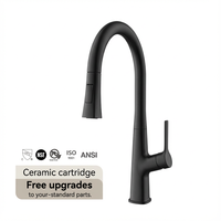 Robinet de cuisine haut de gamme CUPC avec douchette extractible 2 fonctions, bec en col de cygne, noir zinc, monocommande, trou unique