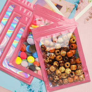 Desain kustom cetak Mylar Pvc merah muda holografik kecil warna-warni bau bukti dapat ditutup kembali kemasan Ziplock tas hadiah dengan ritsleting - Product Image 5