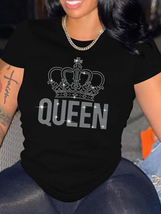 Nouveau T-<span class=keywords><strong>shirt</strong></span> pour fille tendance avec strass surdimensionnés, personnalisez votre logo, strass brillants, T-shirts de luxe pour femmes - Product Image 4