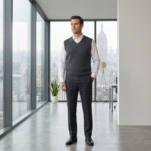<span class=keywords><strong>Gilet</strong></span> tricoté rétro personnalisé style « Old Money » pour <span class=keywords><strong>homme</strong></span>, 100 % coton, col <span class=keywords><strong>en</strong></span> V, 12GG, léger, style preppy, sans manches - Product Image 6
