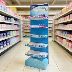 Support d'affichage promotionnel sur pied en métal avec étagères en PVC pour l'exposition de serviettes hygiéniques, point de vente au détail, magasin, conception gratuite - Product Image 1