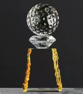 Trofeo de cristal de golf dorado personalizado, placa de cristal K9, premio de cristal, recuerdos de viaje personalizados para eventos deportivos